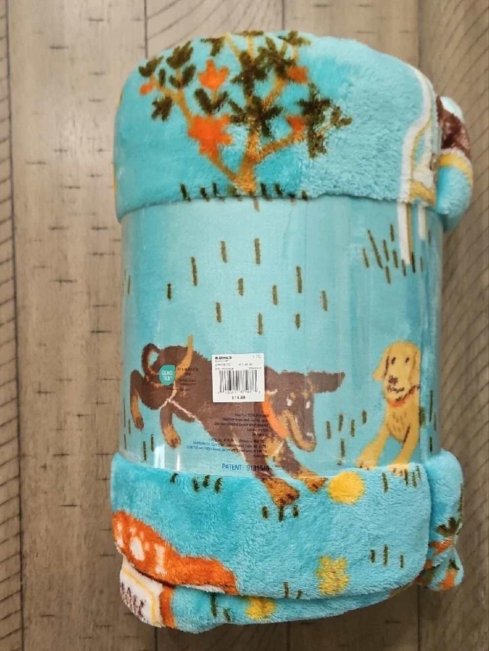 The Big One Plush Throw - Turquoise with Dog Prints
